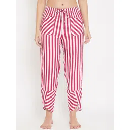 Hypernation Women Red and White Stripe Print Lounge Pants-picture-10
