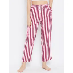 Hypernation Women Red & White Striped Lounge Pants image 1