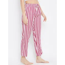 Hypernation Women Red & White Striped Lounge Pants image 4