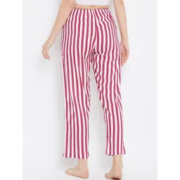 Hypernation Women Red & White Striped Lounge Pants image 2