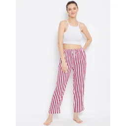 Hypernation Women Red & White Striped Lounge Pants image 5