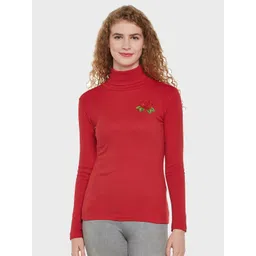 Hypernation Women Red Cotton High Neck T-shirt-picture-16