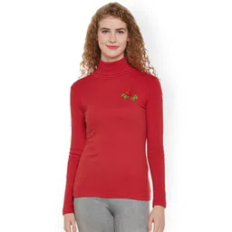 Hypernation Women Red Solid High Neck Slim T-shirt-picture-12