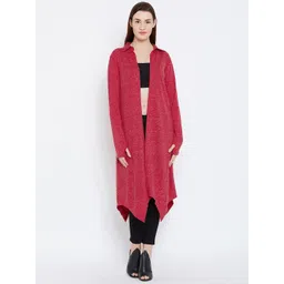 Hypernation Women Red Solid Open Front Shrug-picture-14