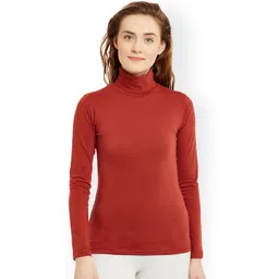 Hypernation Women Rust Red Slim Fit Turtle Neck T-shirt-picture-17