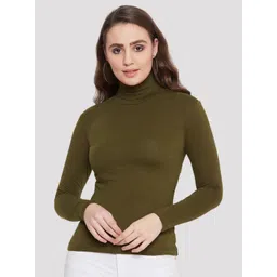 Hypernation Women Solid Turtle Neck Cotton T-shirt-picture-23