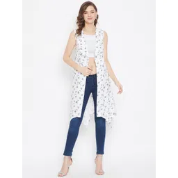 Hypernation Women White & Navy Blue Printed Open Front Cotton Shrug-picture-23