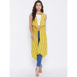 Hypernation Women Yellow & Off-White Striped Long Shrug-picture-12