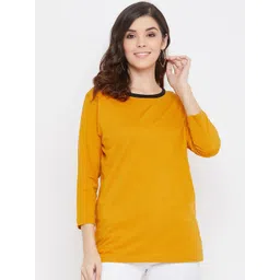 Hypernation Women Yellow Solid Round Neck Pure Cotton T-shirt-picture-22