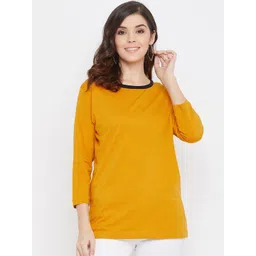 Hypernation Women Yellow Solid Round Neck Pure Cotton T-shirt-picture-23