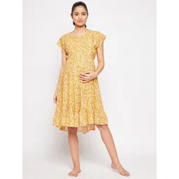 Hypernation Yellow Floral Printed Maternity Dress-picture-15