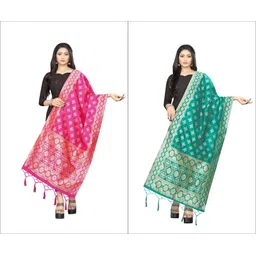 hyphoria Silk Blend Woven Pink, Green Women Dupatta-picture-25