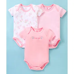 I Bears Half Sleeves Onesies Floral Print Pack of 3 - Pink-picture-10