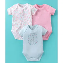I Bears Interlock Half Sleeves Onesies Floral Print Pack of 3 - Multicolor-picture-10