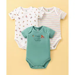 I Bears Interlock Half Sleeves Striped & Toys Printed Onesies Pack of 3 - Multicolour-picture-25