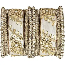 Gold Plated Traditional Silk Thread Elegant Bangles Chuda Bangle Set for Bridal/Women-image-19
