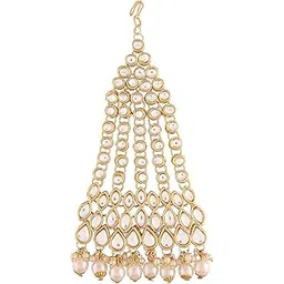 i jewels 18k Gold Plated Mughal Beautiful Long Pearl Kundan Jhumar Passa/Jhoomar Maang Tikka for Women (T2050W)-picture-31