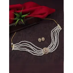 I Jewels 18K Gold Plated Pearls & Stone Studded Jewellery Set-picture-14