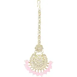 i jewels 18K Gold Plated Traditional Elegant Pearl and Kundan Studded Maang Tikka/Headpiece for Women/Girls (T2501)-picture-32