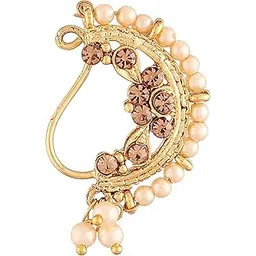 i jewels 18k Gold Plated Traditional Ethnic Bridal Nose Ring/Nath without piercing Encased with Pearl Stone for Women/Girls (NL46FL)-picture-38