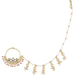 i jewels 18k Gold Plated Traditional Ethnic Bridal Nose Ring/Nath without piercing with Pearl Chain Encased with Pearl Stone for Women/Girls (NL40)-picture-29