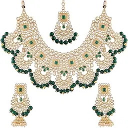i jewels 18K Gold Plated Traditional Handcrafted Faux Kundan & Stone Studded Bridal Choker Necklace Jewellery Set For Women (IJ026)-picture-56