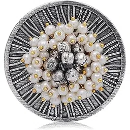 i jewels Gold & Silver Plated Ethnic Adjustable Brass Finger Ring Embellished With ghungroo and pearl (FL220-1)-picture-34