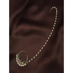 I Jewels Gold-Plated & Red Pearl Beaded Chained Nose Ring-picture-14