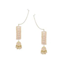 I Jewels Gold-Plated Dome Shaped Kundan Studded Jhumkas Earrings-picture-20