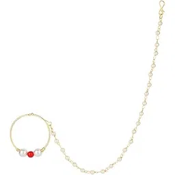 i jewels Gold Plated Ethnic Bridal Nose Ring/Nath without piercing with Single Pearl Chain For Woman-picture-34