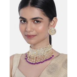 I Jewels Gold Plated Kundan & Pearls Studded Choker Jewellery Set-picture-28