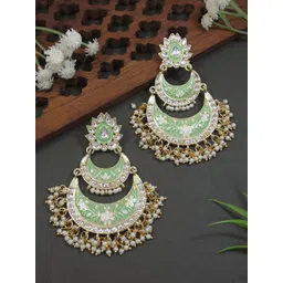 I Jewels Gold-Plated Kundan Studded And Pearls Beaded Crescent Meenakari Chandbalis-picture-36