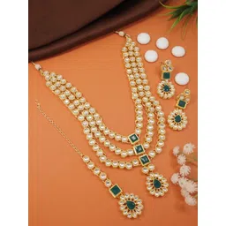 I Jewels Gold-Plated Kundan-Studded Jewellery Set-picture-19