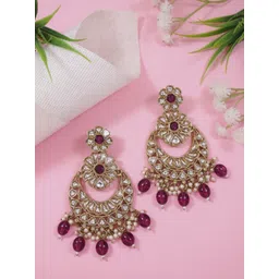 I Jewels Gold-Plated Kundan Studded Pearl Beaded Chandbalis Earrings-picture-34