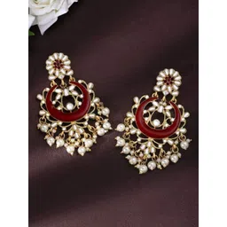 I Jewels Gold-Plated Maroon Contemporary Chandbalis Earrings-picture-39
