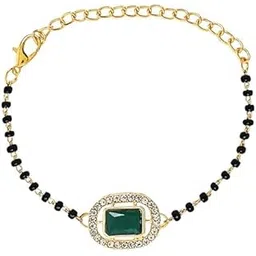 i jewels Gold Plated Traditional Adjustable Black Beads Mangalsutra Bracelet with White Pendant for Women (MB013)-picture-50