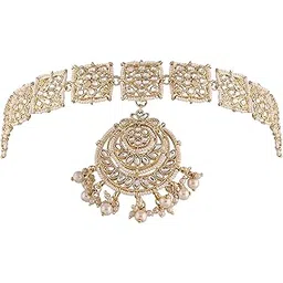 i jewels Gold Plated Traditional Floral Kundan Pearl Studded Rajasthani Sheeshphool Matha Patti/Sheeshpatti for Women (T2068W)-picture-20