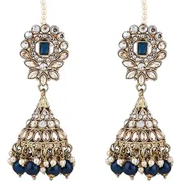 i jewels Gold Plated Traditional Kundan & Pearl Jhumka Earrings With Attachable Ear Chain For Women-picture-12