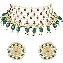 i jewels Gold Plated Traditional Kundan & Stone Handcrafted Pearl Choker Necklace Jewellery With Stud Earrings Set For Women/Girls (ML324MG)-picture-41