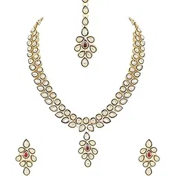 i jewels Gold Plated Traditional Meenakari Handcrafted Kundan Necklace With Dangle Earrings & Maang Tikka Jewellery Set For Women/Girls-picture-11