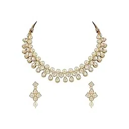 i jewels I Jewels18K Gold Plated Traditional Kundan & Pearls Choker Necklace Jewellery Set with Earrings for Women and Girls (IJ370)-picture-12
