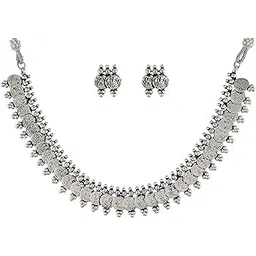 i jewels Navratri Silver Oxidised Traditional Style Coin Necklace With Earrings For Women & Girls (MC061OX)-picture-53