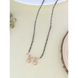 I Jewels Rose Gold-Plated American Diamond-Studded & Beaded Mangalsutra-picture-29