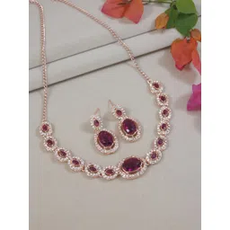 I Jewels Rose Gold Plated Diamond Stone Studded Jewellery Set-picture-25