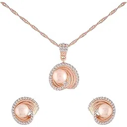 i jewels Rose Gold Plated Mother's Day Special Glittering Cubic Zirconia Chain Pendent Necklace With Earrings Set For Women-picture-21