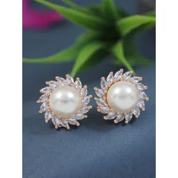 I Jewels Rose Gold Plated Pearls & Stone Studded Floral Shaped Studs-picture-33