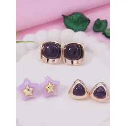 I Jewels Set Of 3 Artificial Stones Studded Square Shaped Studs-picture-33