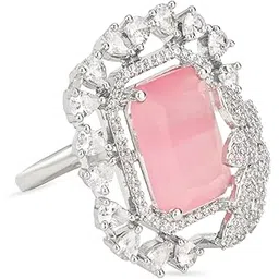 i jewels Silver Plated Valentines Special Stylish Latest Fashion Square Shape CZ American Diamond Adjustable Finger Ring for Women and Girls (FL248Z)-picture-44