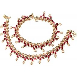 i jewels Traditional Gold Plated Kundan Pearl Payal Anklet For Girls & Women (A036Q)-picture-44