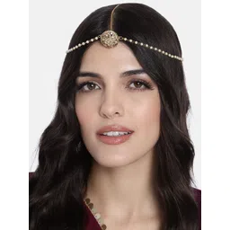 I Jewels White  Gold-Plated Kundan Studded & Beaded Matha Patti-picture-30